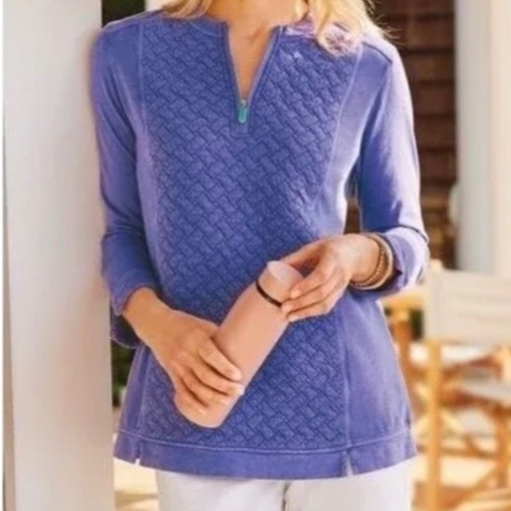 Soft Surroundings Golf Shores Zipper Front Pullover Corsican Blue NWT Small